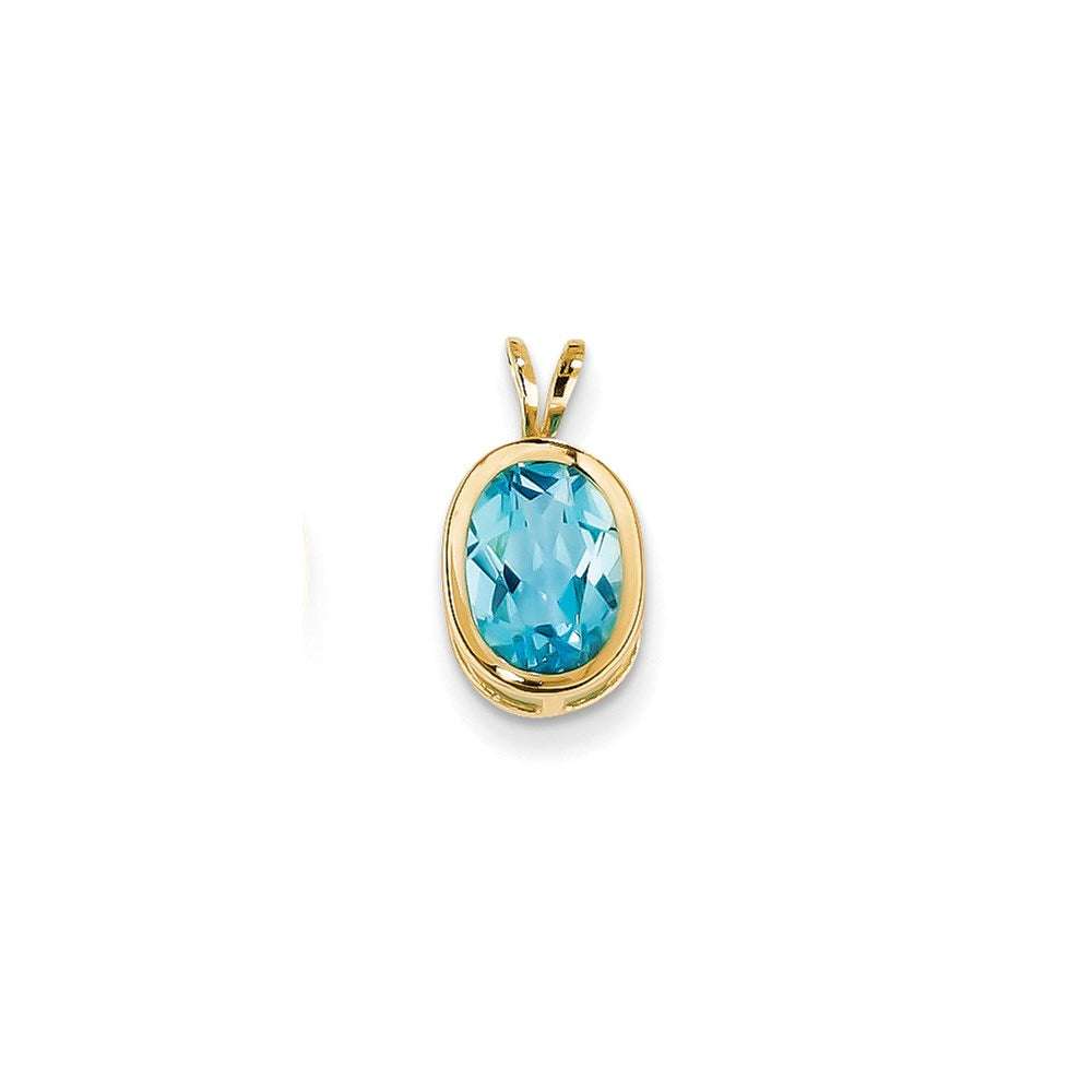 14K Yellow Gold 9x7mm Oval Blue Topaz bezel pendant