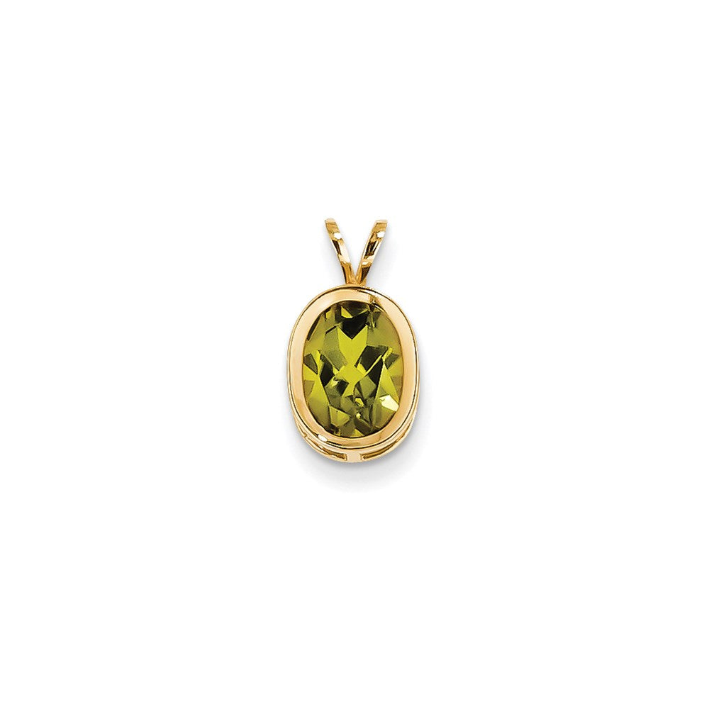 14K Yellow Gold 9x7mm Oval Peridot bezel pendant