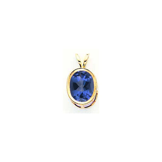 14K Yellow Gold 9x7mm Oval Sapphire bezel pendant