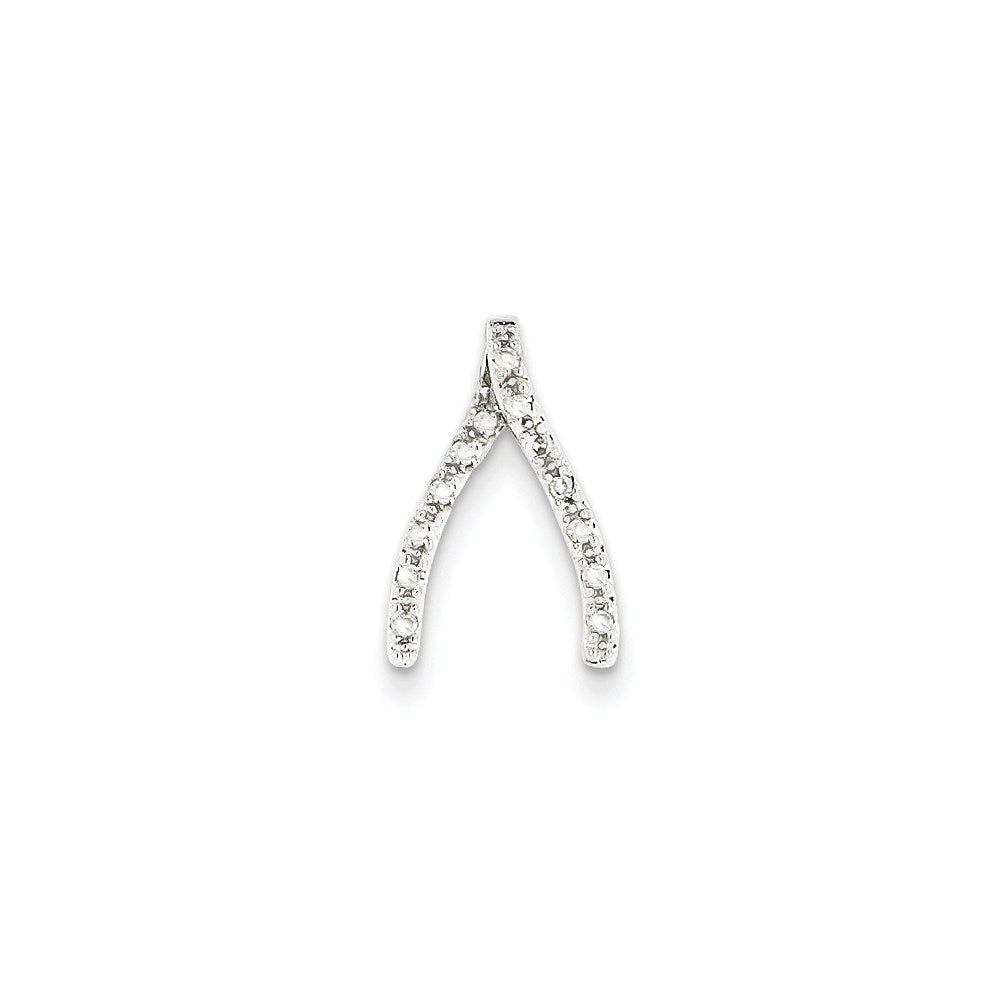 14k White Gold Real Diamond Wishbone Chain Slide