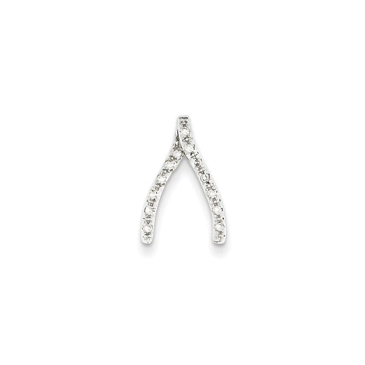 14k White Gold Real Diamond Wishbone Chain Slide