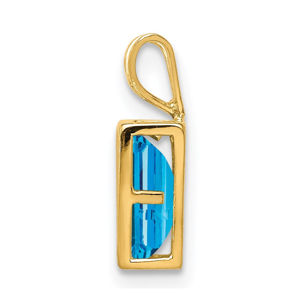 14K Yellow Gold 7x5mm Emerald Cut Blue Topaz bezel pendant