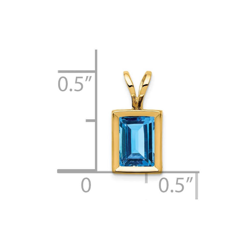 14K Yellow Gold 7x5mm Emerald Cut Blue Topaz bezel pendant