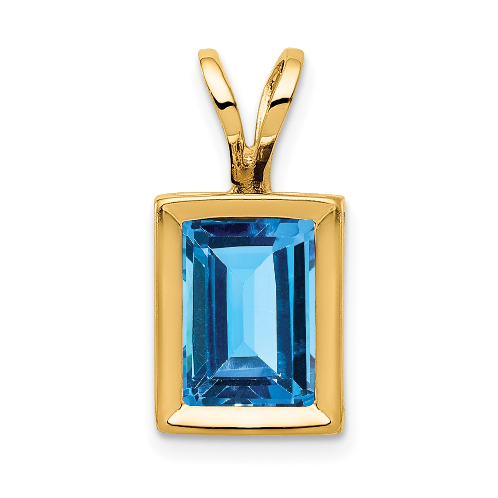 14K Yellow Gold 7x5mm Emerald Cut Blue Topaz bezel pendant