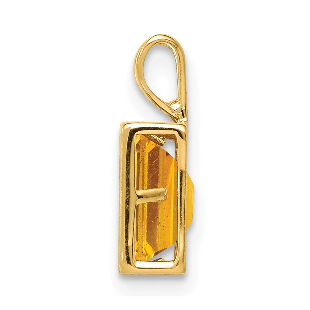 14K Yellow Gold 7x5mm Emerald Cut Citrine bezel pendant