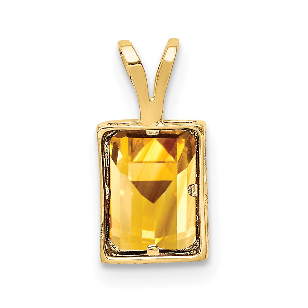 14K Yellow Gold 7x5mm Emerald Cut Citrine bezel pendant