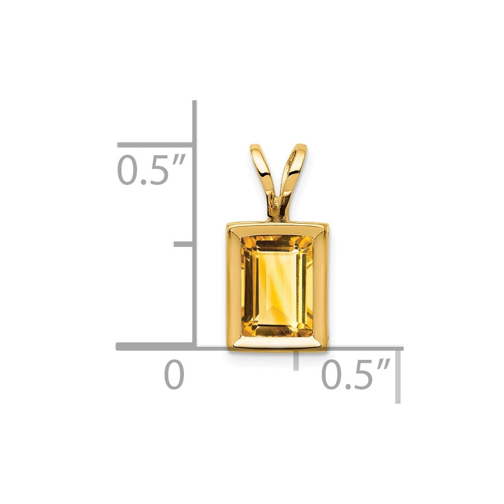 14K Yellow Gold 7x5mm Emerald Cut Citrine bezel pendant