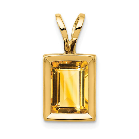 14K Yellow Gold 7x5mm Emerald Cut Citrine bezel pendant