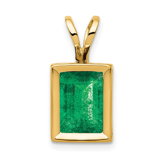 14K Yellow Gold 7x5mm Emerald Cut Emerald bezel pendant