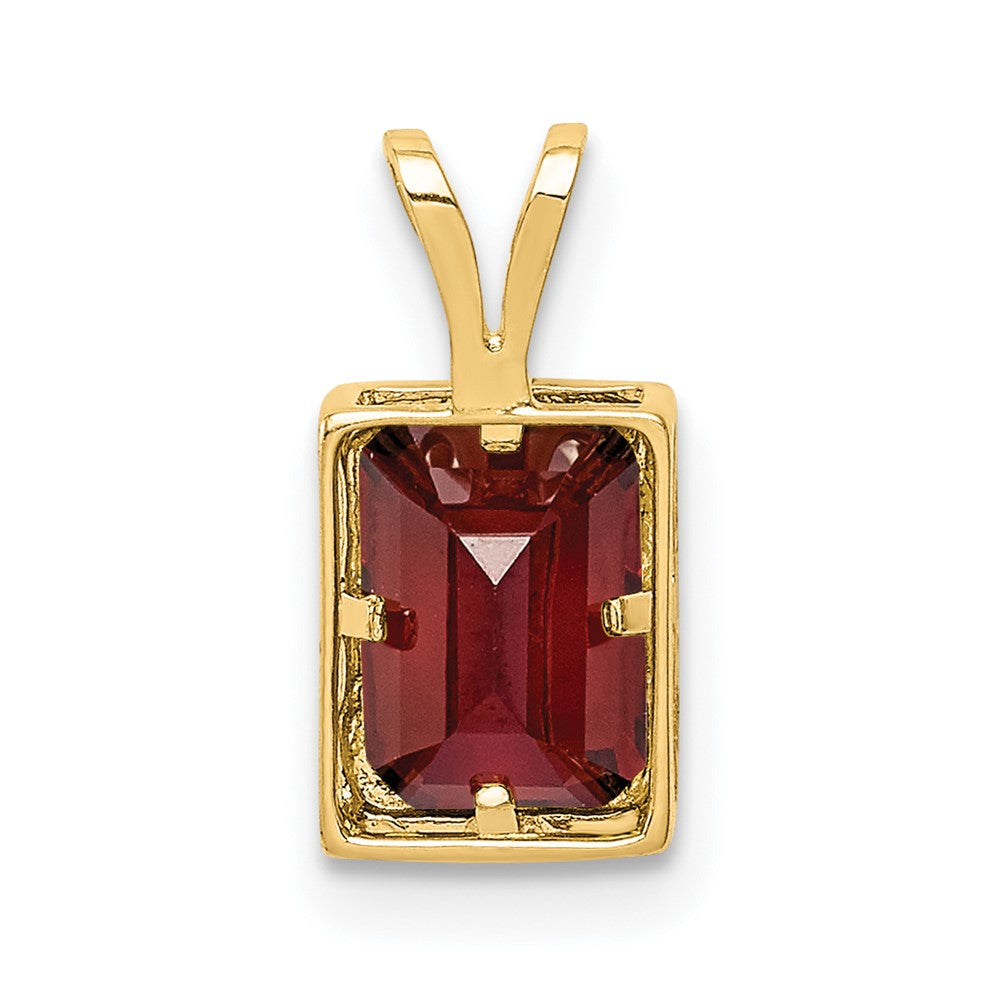 14K Yellow Gold 7x5mm Emerald Cut Garnet bezel pendant