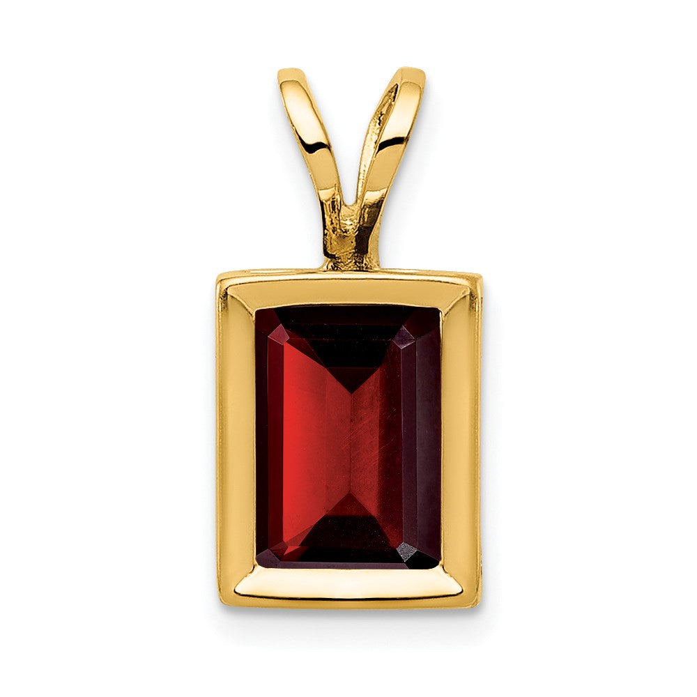 14K Yellow Gold 7x5mm Emerald Cut Garnet bezel pendant