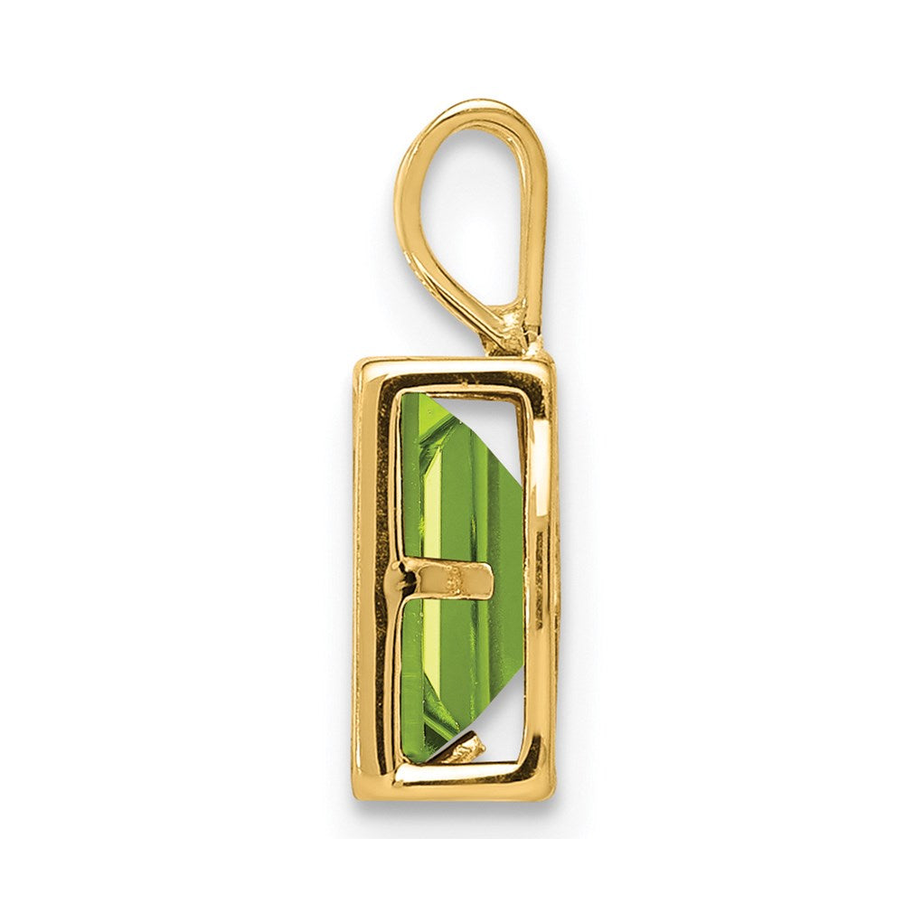 14K Yellow Gold 7x5mm Emerald Cut Peridot bezel pendant