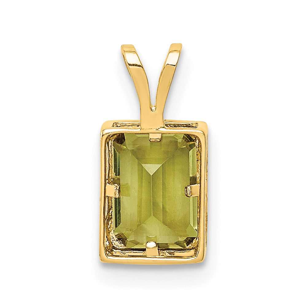 14K Yellow Gold 7x5mm Emerald Cut Peridot bezel pendant