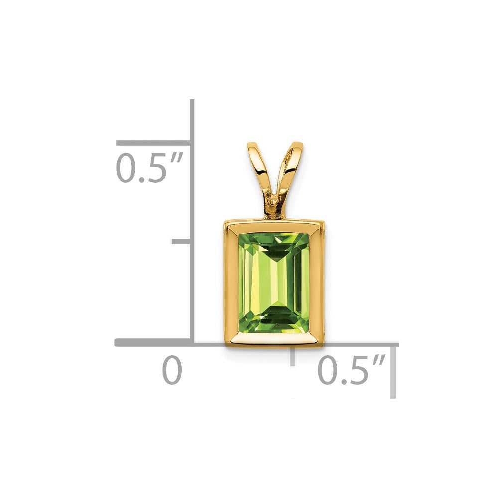 14K Yellow Gold 7x5mm Emerald Cut Peridot bezel pendant