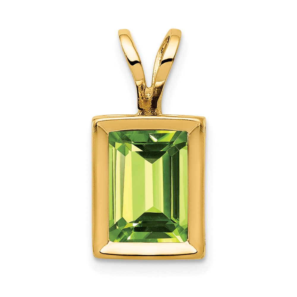 14K Yellow Gold 7x5mm Emerald Cut Peridot bezel pendant