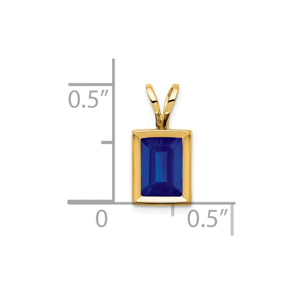 14K Yellow Gold 7x5mm Emerald Cut Sapphire bezel pendant