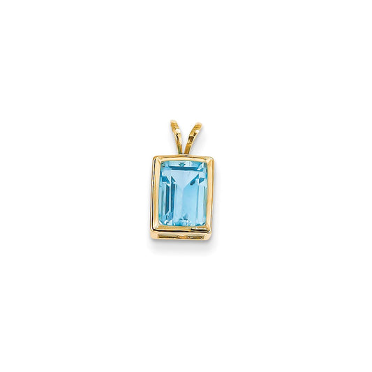 14K Yellow Gold 8x6mm Emerald Cut Blue Topaz bezel pendant