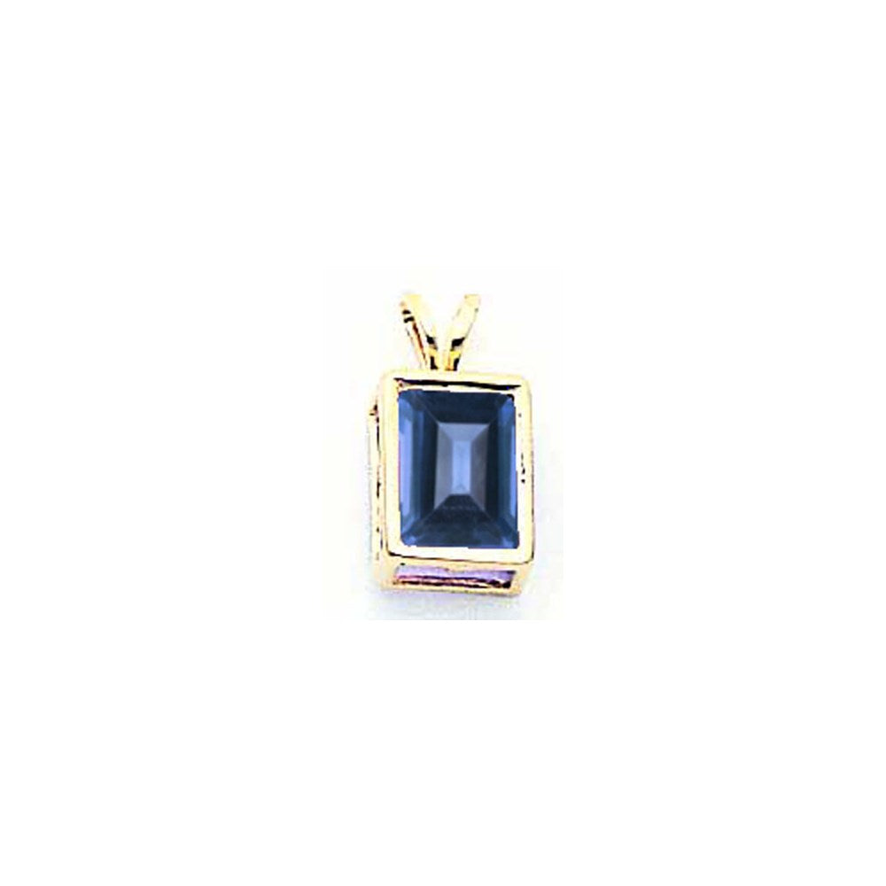 14K Yellow Gold 8x6mm Emerald Cut Sapphire bezel pendant