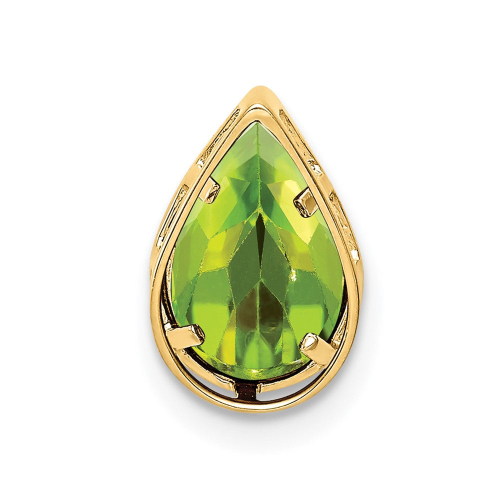 14K Yellow Gold 9x6mm Pear Peridot Checker bezel pendant