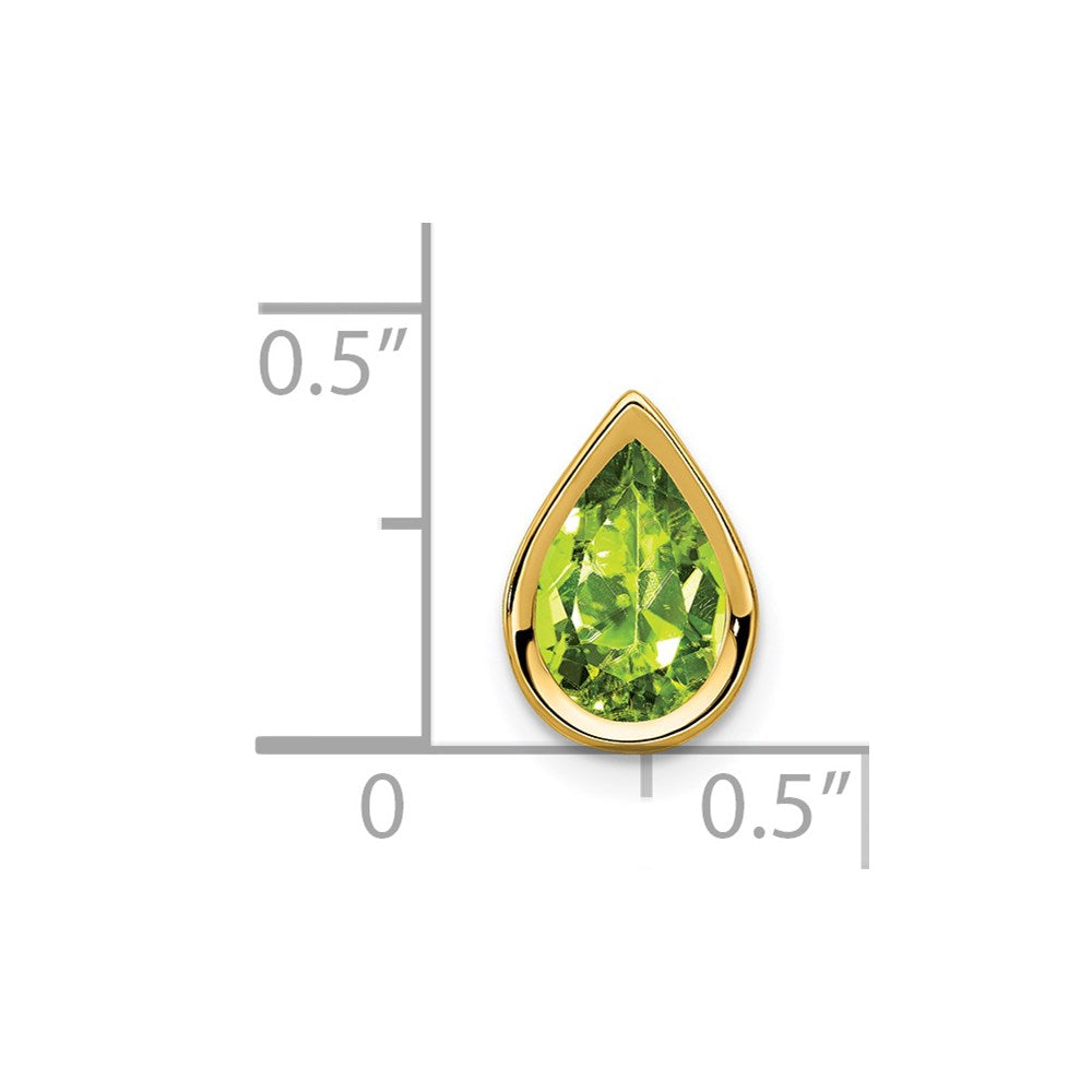 14K Yellow Gold 9x6mm Pear Peridot Checker bezel pendant