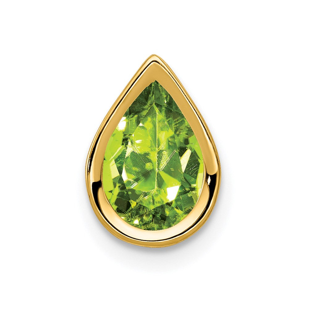 14K Yellow Gold 9x6mm Pear Peridot bezel pendant