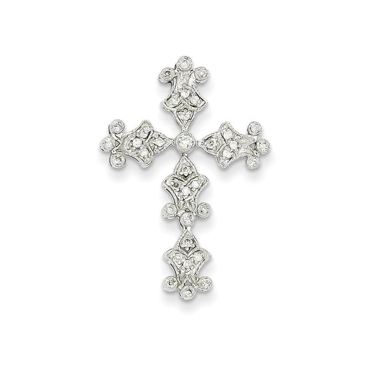 14k White Gold Diamond Filigree Cross Pendant