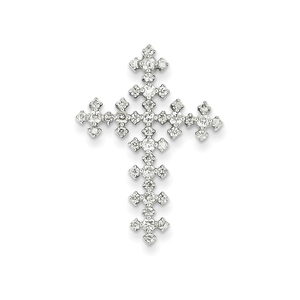 14k White Gold Real Diamond Celtic Cross Pendant