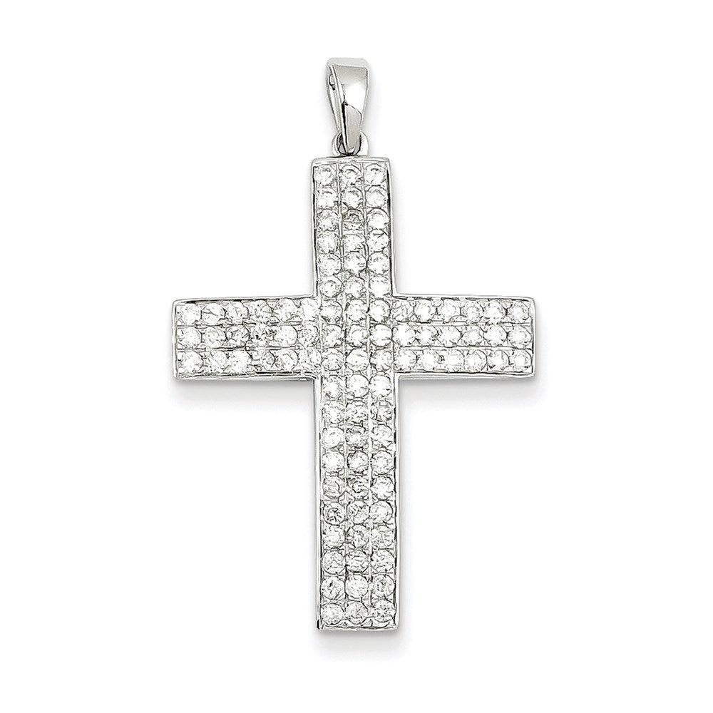 14k White Gold Real Diamond Latin Cross Pendant