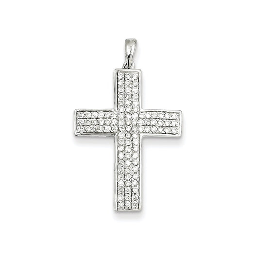 14k White Gold Real Diamond Latin Cross Pendant