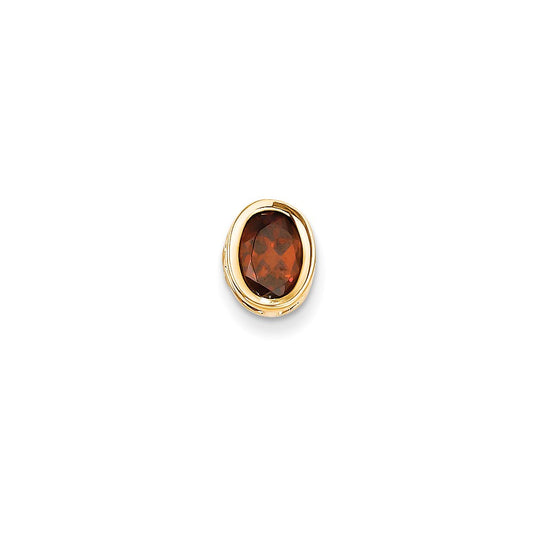 14K Yellow Gold 8x6mm Oval Garnet Checker bezel pendant