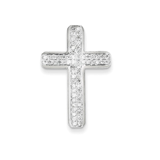 14k White Gold Real Diamond Latin Cross Pendant