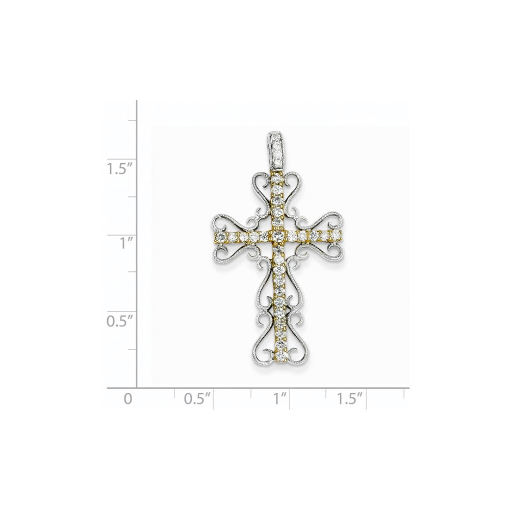 14k Two-Tone Gold Real Diamond Filigree Cross Pendant