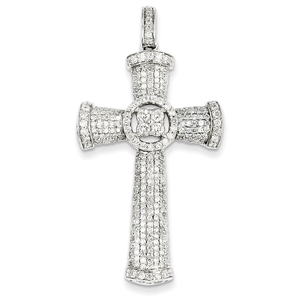 14k White Gold Real Diamond Cross Pendant