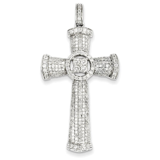 14k White Gold Real Diamond Cross Pendant