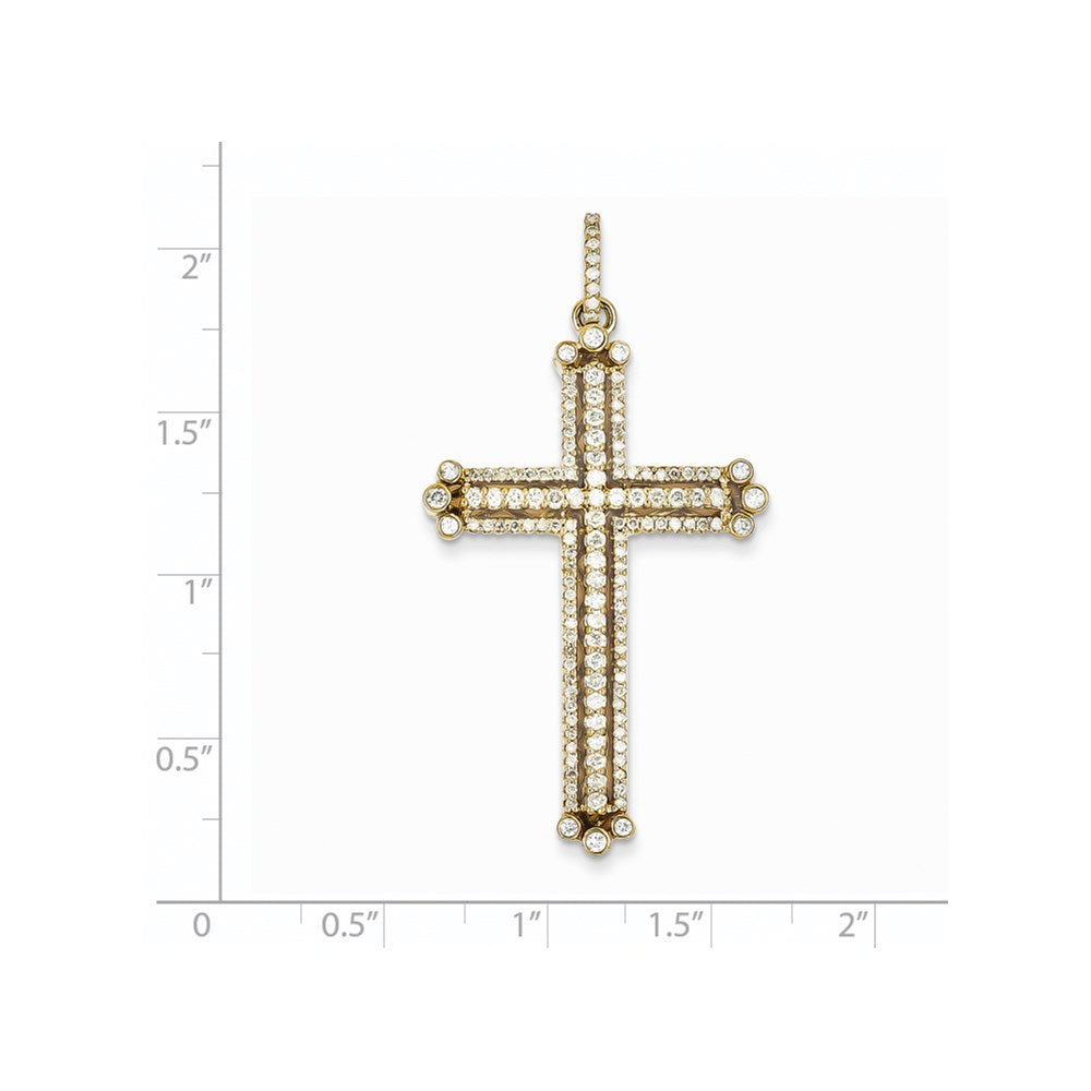 14K Yellow Gold Real Diamond Budded Cross Pendant