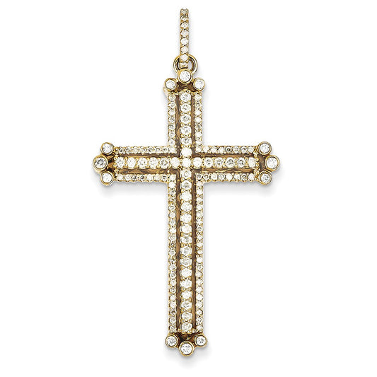 14K Yellow Gold Real Diamond Budded Cross Pendant