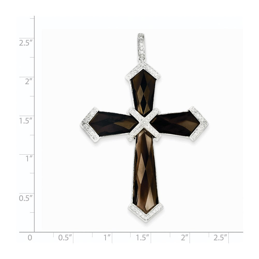 14k White Gold Diamond and Smoky Quartz Cross Pendant