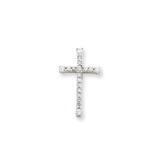 14k White Gold Real Diamond Cross Pendant