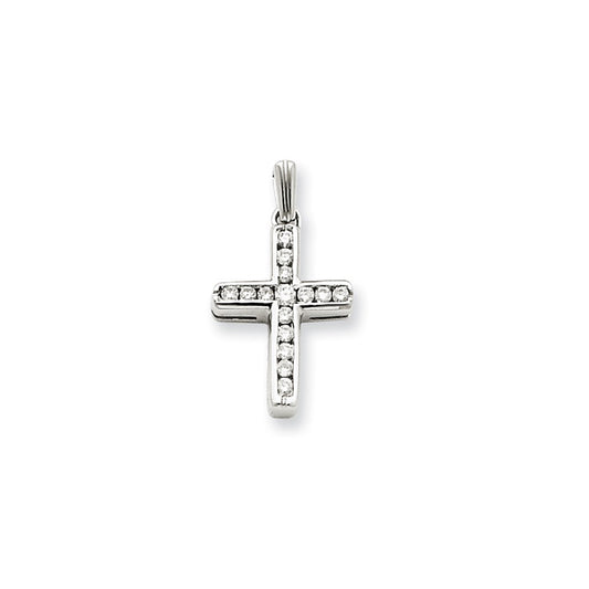 14k White Gold Real Diamond Latin Cross Pendant