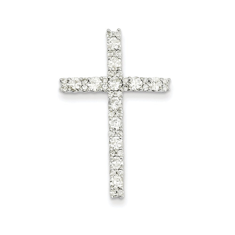 14k White Gold Real Diamond Latin Cross Pendant