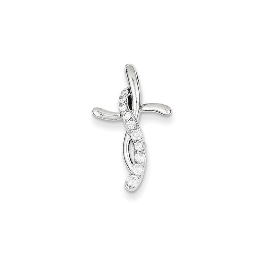 14k White Gold Real Diamond Cross Pendant