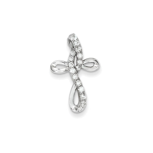 14k White Gold Real Diamond Cross Pendant