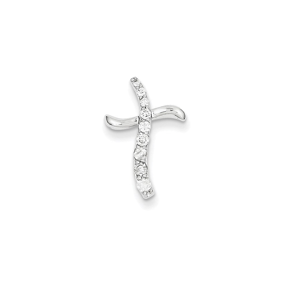 14k White Gold Real Diamond Cross Pendant