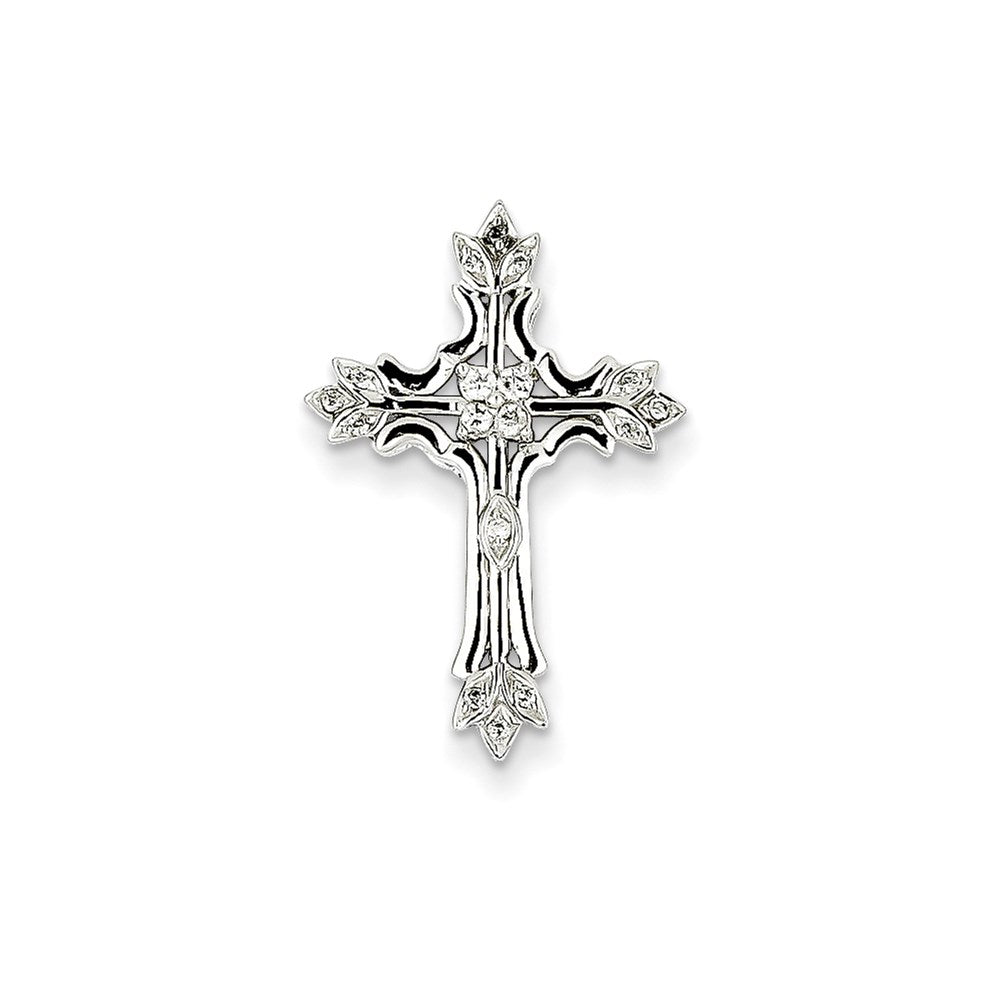 14K White Gold Real Diamond Cross Pendant