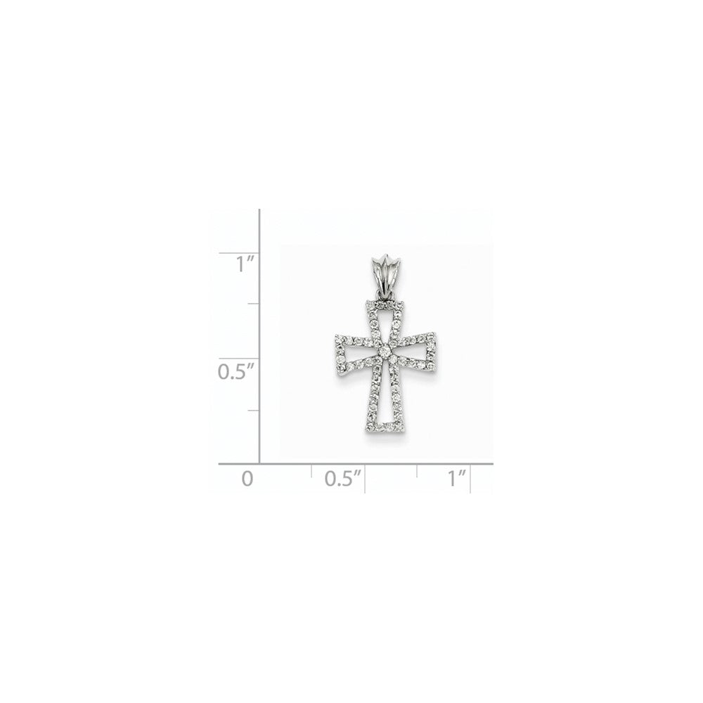 14k White Gold Real Diamond Cross Pendant