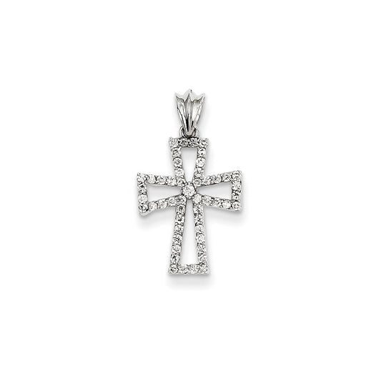 14k White Gold Real Diamond Cross Pendant