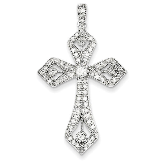 14k White Gold Real Diamond Cross Pendant