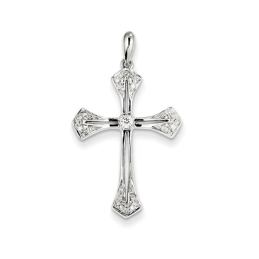 14k White Gold Real Diamond Cross Pendant