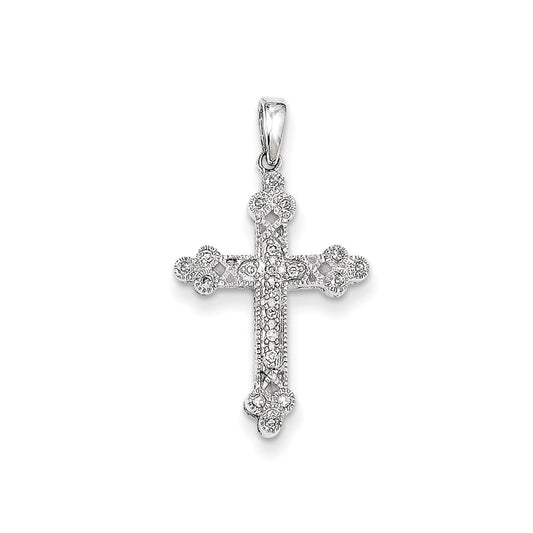 14K White Gold Diamond Filigree Cross Pendant