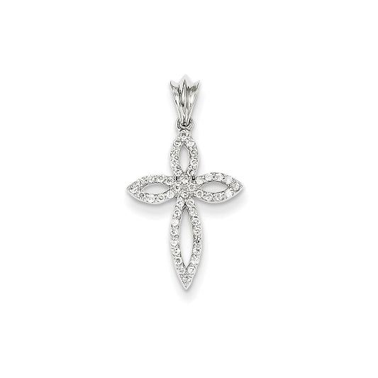 14k White Gold Real Diamond Cross Pendant